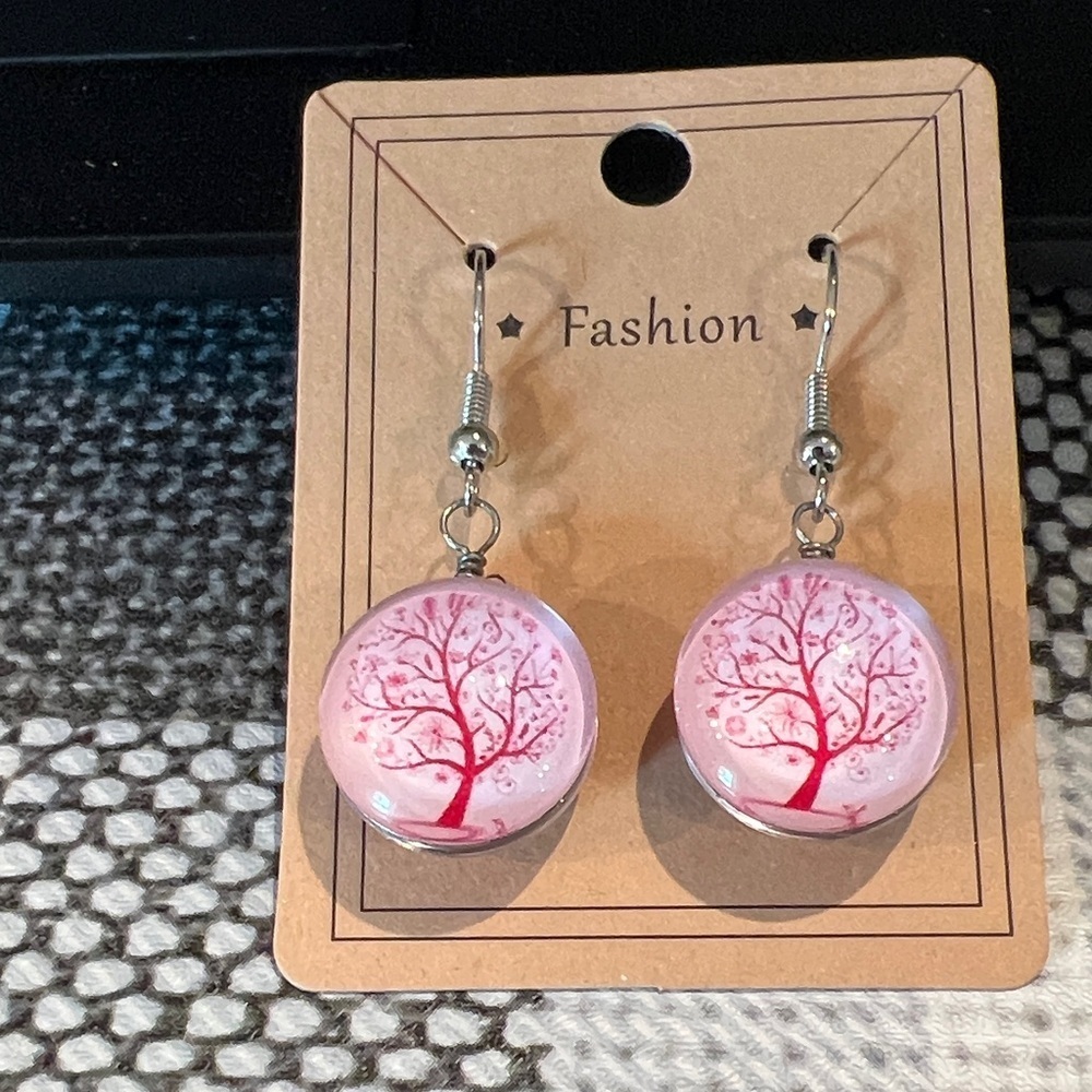 Pink Tree Earrings